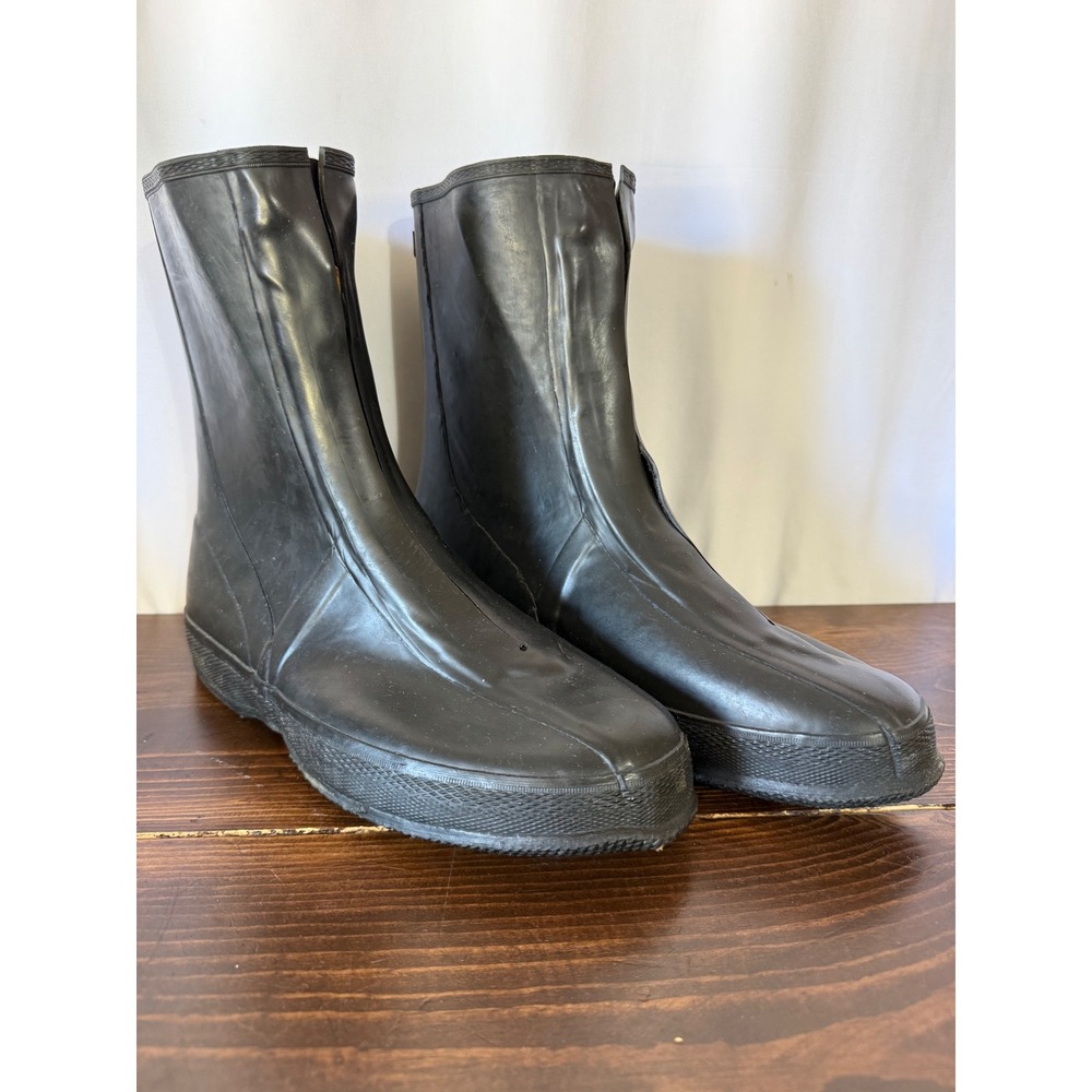 Kiks Mens Black Rubber Waterproof Zipper Front Overboots Rain Boots Size 10